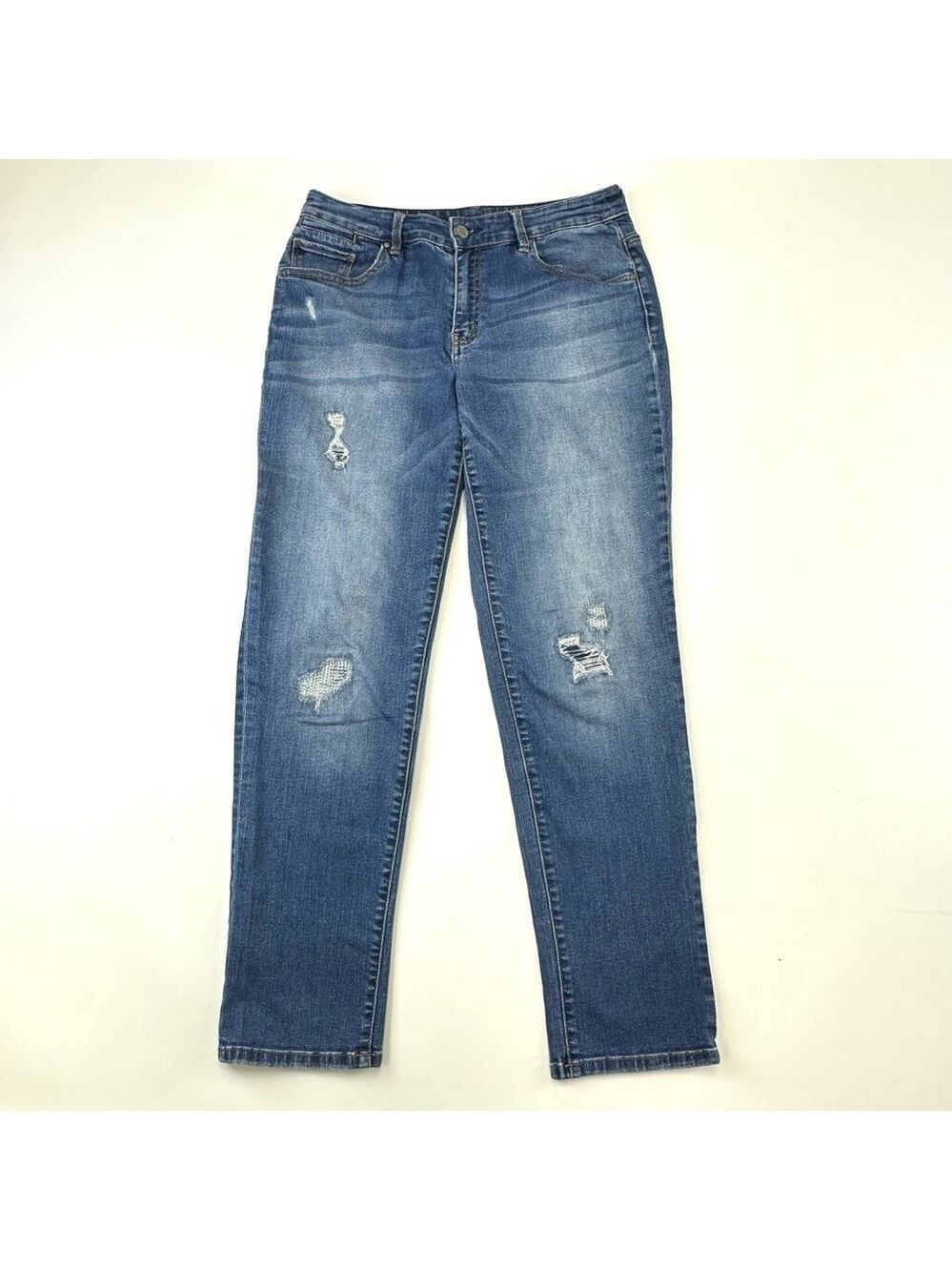 Chicos Boyfriend platinum denim womens distressed jeans Size 6